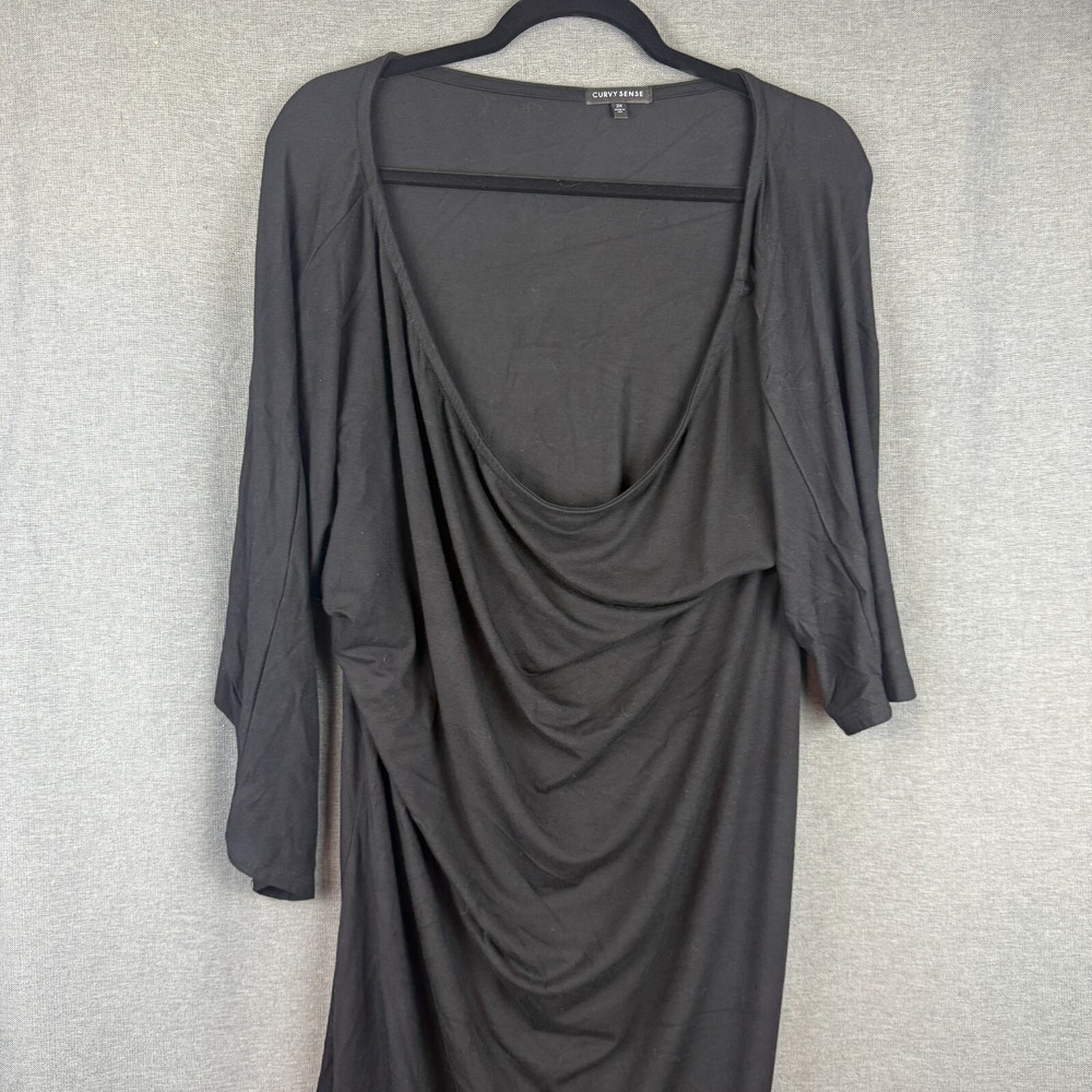 Curvy Sense Plus‎ Size 2X Black Dress Ruching Asymmetrical Hem LBD